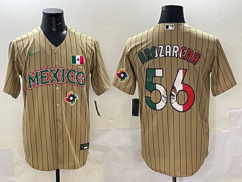 Men Mexico #56 Arozarena Brown Stripe Joint Name 2025 Nike MLB Jersey style 16